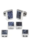 Cufflinks, Inc 3-piece Ox And Bull Trading Co. Silver And Sodalite Jfk Presidential Stud Set In Blue