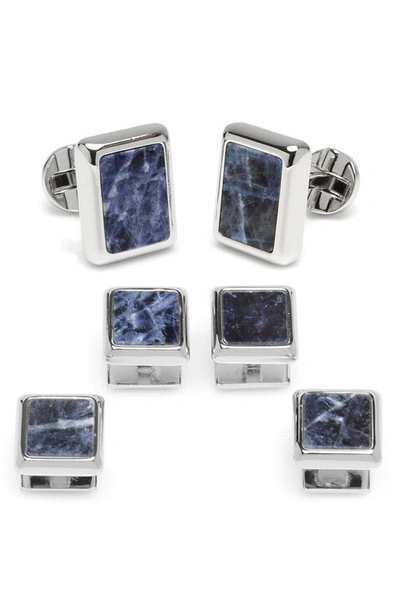 Cufflinks, Inc 3-piece Ox And Bull Trading Co. Silver And Sodalite Jfk Presidential Stud Set In Blue