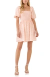 English Factory Gingham Smocked Minidress In White/ Coral