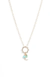 Anzie Dewdrop Marine Story Catcher Diamond Charm Necklace In Diamond/ Turquoise / Emerald