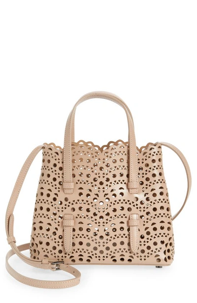 Alaïa Small Mina Perforated Leather Tote In 124 - Sable