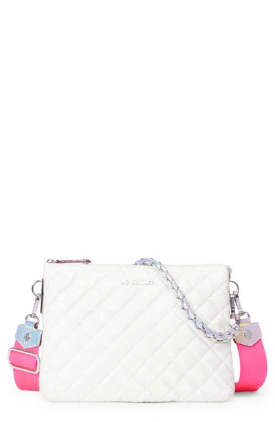 Mz Wallace Pippa Large Iridescent Quilted Crossbody Bag In Pearl Iridescent/silver