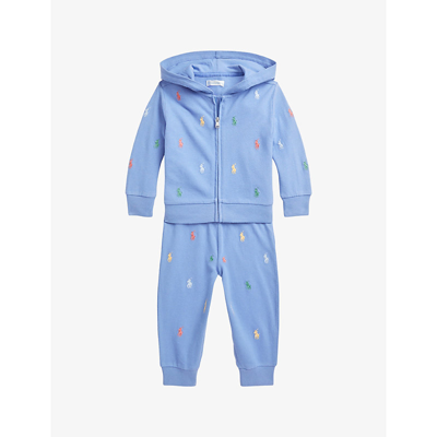 Polo Ralph Lauren Babies' Polo Pony Logo-embroidered Cotton-blend Hoody And Trouser Set 3-24 Months In Blue