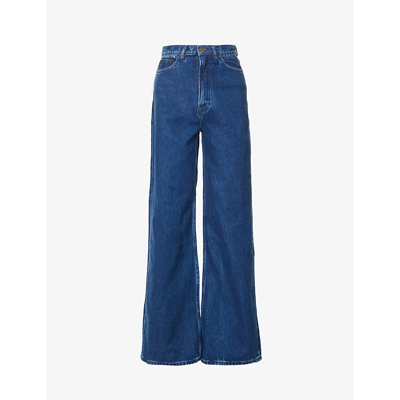 Samsoe & Samsoe Rebecca Flared High-rise Recycled-cotton And Organic-cotton-blend Jeans In Denim Lounge