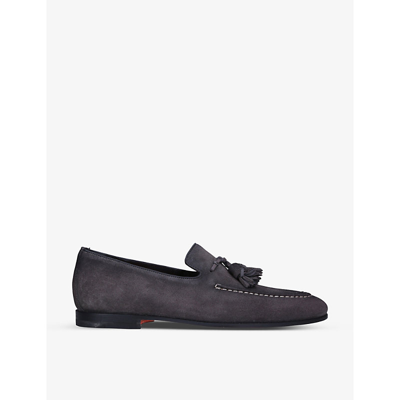 Santoni Carlos Tassel-trimmed Suede Loafers In Grey/dark