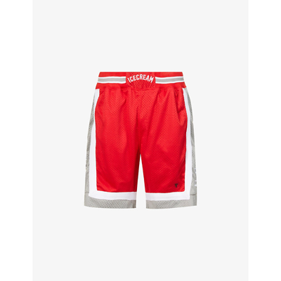 Icecream Team Eu Basketball Logo-embroidered Relaxed-fit Woven Shorts In Red