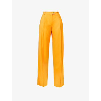 Brøgger Rue Relaxed-fit Mid-rise Wool-blend Trousers In Clementine Orange