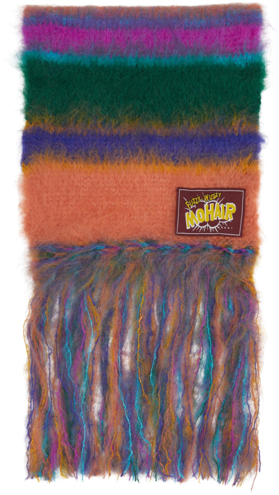 Marni Multicolor Brushed Mohair Scarf In Green,orange