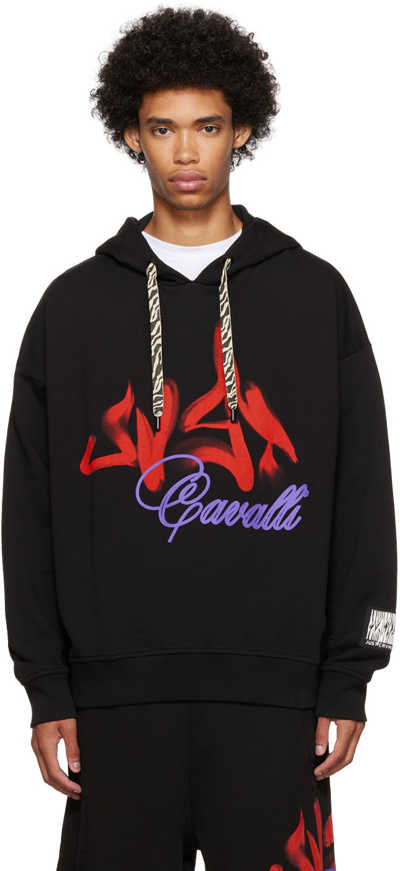 Just Cavalli Logo Cotton Hoodie Sweatshirt In Nero