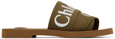 Chloé Woody Logo-print Canvas Sandals In Brown