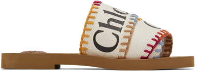 Chloé Woody Embroidered Logo-print Canvas Slides In 1za Multicolor White