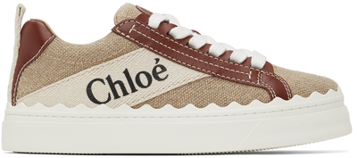 Chloé Woody Lauren Leather-trimmed Logo-print Cotton-canvas Sneakers In Orange