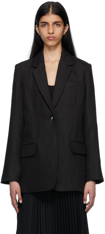 Co Single Button Linen Blazer In Black