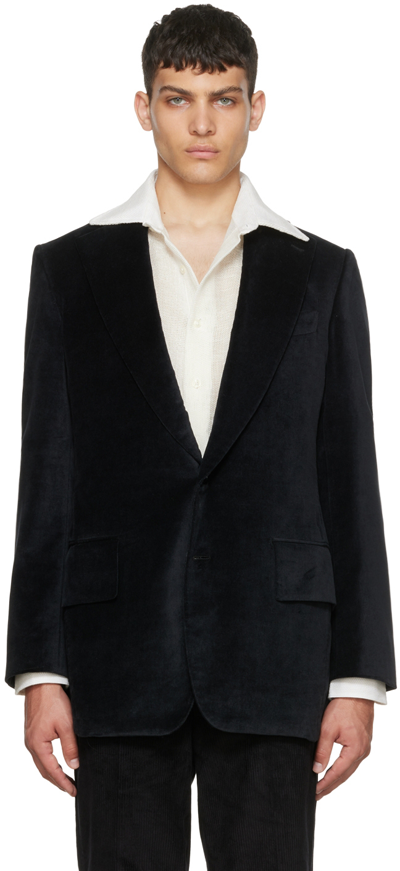 Factor's Navy Linen Blazer In Midnight Navy