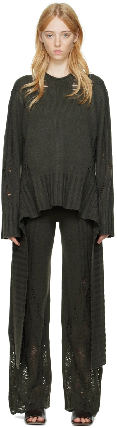 Dion Lee Green Distressed Cashmere Sweater In Shadow Green