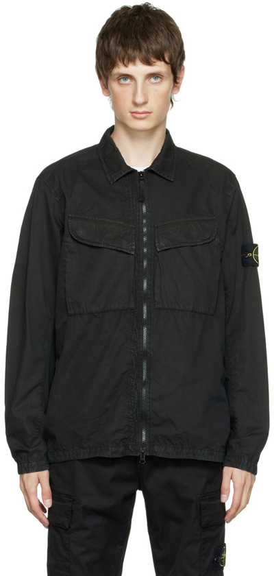 Stone Island Black Cotton Shirt Jacket