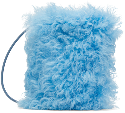 Dries Van Noten Blue Shearling Small Shoulder Bag In 505 Sky