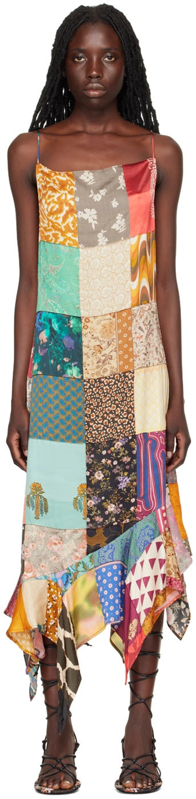Marques' Almeida Multicolour Patchwork Asymmetric Hem Midi Dress In Multicoloured