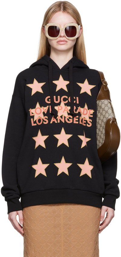 Gucci Oversize Printed Cotton Jersey Hoodie In Black