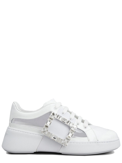 Roger Vivier Viv Skate Crystal Buckle Sneakers In White