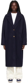 Golden Goose Heraldic Buttons Single-breasted Cocoon Coat In 50486 Dark Blue