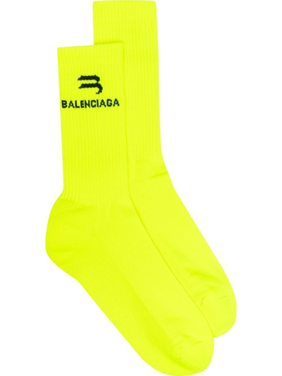 Balenciaga Logo-print Sports Socks In Yellow