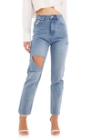 Grey Lab Ripped High Waist Slim Straight Leg Jeans In Denim