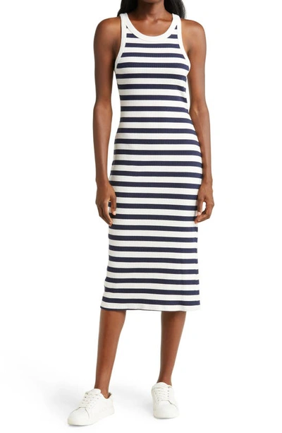 Mother The Chin Ups Stripe Stretch Cotton Midi Dress In Navy