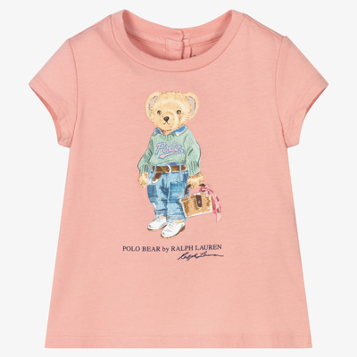 Ralph Lauren Girls Pink Bear Logo Baby T-shirt