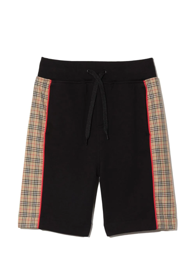 Burberry Kids' Black Side Panel Cotton Track Shorts