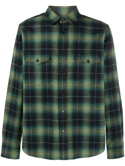 Saint Laurent Check-print Long-sleeve Shirt In Green