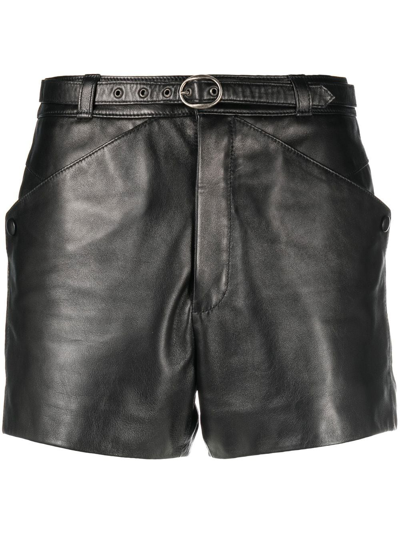 Saint Laurent Belted Leather Shorts In Nero