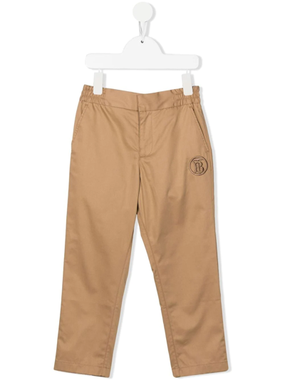 Burberry Kids' Embroidered Tb Trousers In Neutrals