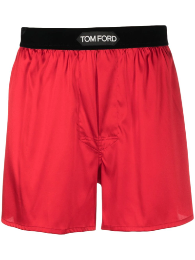 Tom Ford Logo-waist Satin Boxers In Red