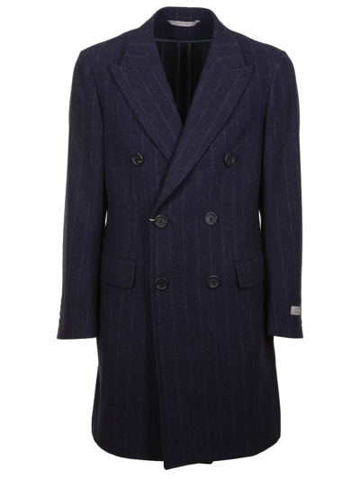 Canali Double-breasted Wool Coat In Blue