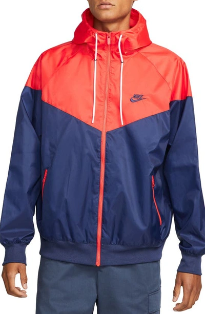 Nike Men's  Sportswear Windrunner Hooded Jacket In Midnight Navy/light Crimson/navy