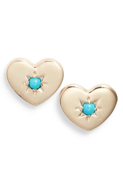 Anzie Women's Love Letter 14k Yellow Gold & Turquoise Stud Earrings