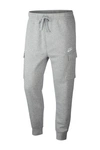 Nike Grey Fleece Sportswear Club Cargo Lounge Pants In Dark Grey Heather/dark Steel Grey/white