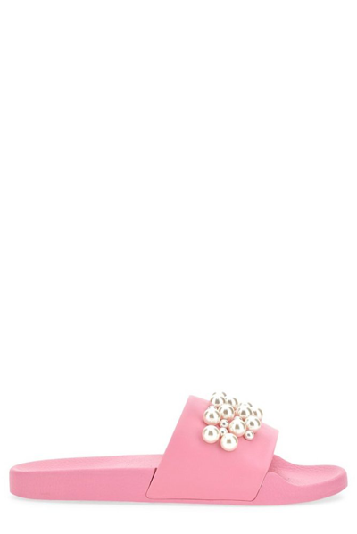 Stuart Weitzman Goldie Pearl-detail Slides In Pink