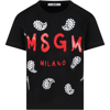 MSGM BLACK T-SHIRT FOR GIRL WITH RED LOGO