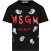 Msgm Black T-shirt For Girl With Red Logo In Black