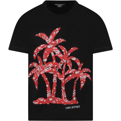 Neil Barrett Teen Palm-print Short-sleeve T-shirt In Black