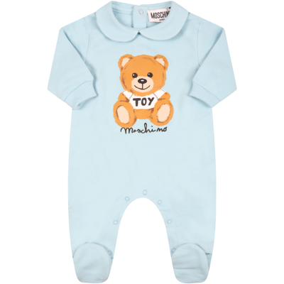 Moschino Babies' Teddy Bear-print Long-sleeve Pajama In Light Blue