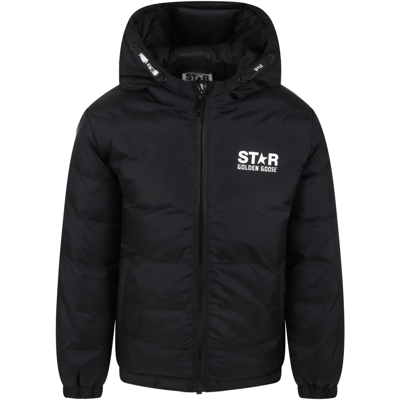 Golden Goose Black Jacket For Boy With White Logo And Star In Blackwhite