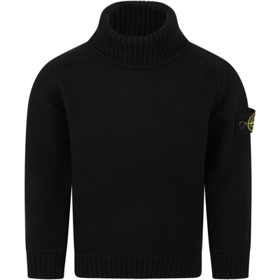 Stone Island Kids' Black Sweater For Boy With Patch Logo