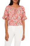 Chaus Floral Off The Shoulder Top In Cream/ Red/ Multi