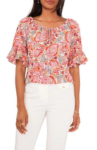 Chaus Floral Off The Shoulder Top In Cream/ Red/ Multi