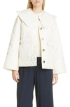 Ganni Ruffled-edge Quilted Recycled-ripstop Jacket In Egret