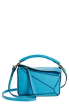 Loewe Mini Puzzle Leather Bag In Cyan