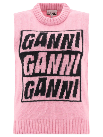 Ganni Pink Logo Intarsia Sweater Vest